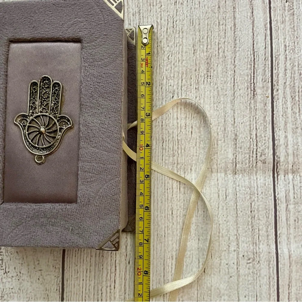 HAMSA HAND Velvet Grey Trinket Box with Ties